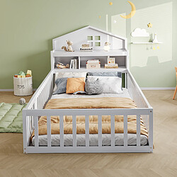 Merax Lit Enfant 90x200cm-cadre De Lit En Bois Massif-barrière De Sécurité-blanc