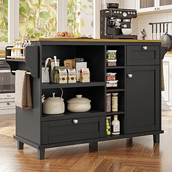 modfu Îlot de cuisine à roulettes avec tiroirs et rangements en mdf, noir et brun clair