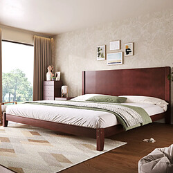 Merax Lit Plateforme 180x200 Avec Tête De Lit Et Sommier à Lattes-marron