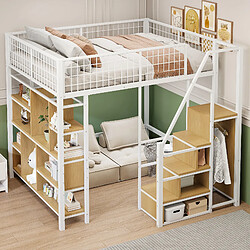 Merax Lit Mezzanine 140x200cm-avec Espace De Rangement-lit Adulte Et Enfant-blanc