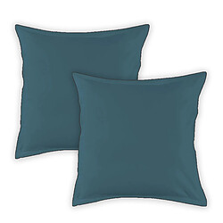 Future Home Lot de 2 taies d'oreiller unies en coton finition bourdon bleu 65x65cm
