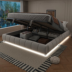 Merax Lit Coffre - Fonction Hydraulique- Avec Espace De Rangement- LED - 180x200 Cm - Beige