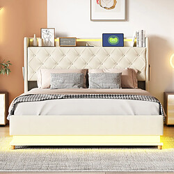 Avis Merax Lit Rembourré LED 140*200cm-lit Doubleavec Port De Charge USB-hydraulique-lit Adulte-beige