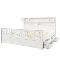 Merax Lit 180x200cm-lit Plateforme Rangements Intégrés-led-port USB-4 Tiroirs-blanc pas cher