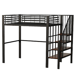 Merax Lit Mezzanine 140 X 200cm-idéal Pour Enfants Et Adultes-Lit Simple-en Métallique -Noir