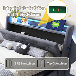 Merax Lit Rembourré 90*200cm-avec Lumières Et Prise USB-hydraulique-lit Simple-Gris pas cher
