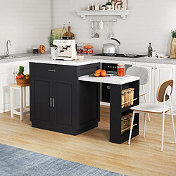 modfu Îlot de cuisine avec table extensible, rangements et roulettes en mdf, noir