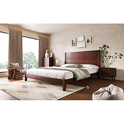 Merax Lit Plateforme 160x200 Avec Tête De Lit Et Sommier à Lattes-marron