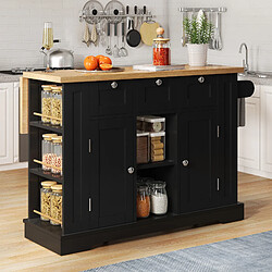 modfu Îlot de cuisine à roulettes avec plateau rabattable, tiroirs en mdf, naturel et noir