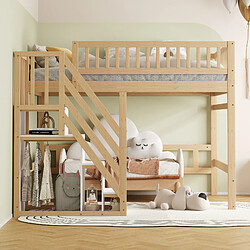 Merax Lit Mezzanine 140*200cm-en Bois Massif-escalier Avec Placard De Rangement-lit Enfant-bois