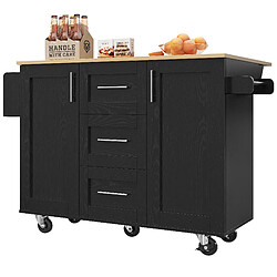 modfu Îlot de cuisine à roulettes avec 3 tiroirs et plateau rabattable en mdf et métal, noir pas cher