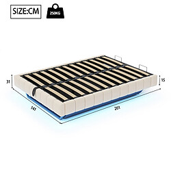 Merax Lit Coffre - Fonction Hydraulique- Avec Espace De Rangement- LED - 140x200 Cm - Beige pas cher