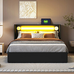 Avis Merax Lit Rembourré 140x200cm -avec Lecteur Bluetooth Et Chargement USB-lit Double LED-noir