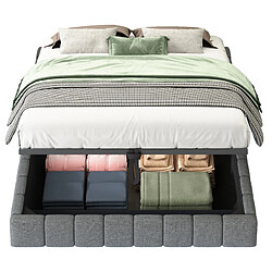 Merax Lit Coffre - Fonction Hydraulique- Avec Espace De Rangement- LED - 140x200 Cm - Gris