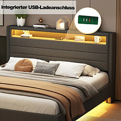 Avis Merax Lit Rembourré 140x200cm Avec Prise USB Et LED-pied De Lit Dissimulé-lit Double Plat-gris
