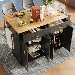 modfu Îlot de cuisine à roulettes avec plateau rabattable en mdf, noir