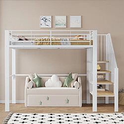 Merax Lit Mezzanine 140 X 200cm-idéal Pour Enfants Et Adultes-lit Simple-en Métallique -Blanc