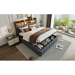 Merax Lit Rembourré 180x200cm-avec Port USB-lit Double Avec Éclairage LED Et Rangement-gris