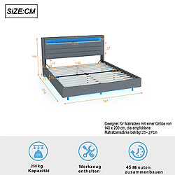 Acheter Merax Lit Rembourré 140x200cm Avec Prise USB Et LED-pied De Lit Dissimulé-lit Double Plat-gris
