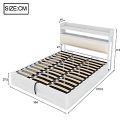Acheter Merax Lit Rembourrée 180x200 Cm-Hydraulique-port USB-en Bois Et Métal-lit Double-blanc