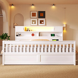 Avis Merax Lit 180x200cm-lit Plateforme Rangements Intégrés-led-port USB-4 Tiroirs-blanc