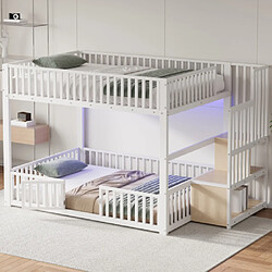 Merax Lit 140x200 Cm-lit Mezzanine Avec Échelle De Rangement, Avec-led-blanc