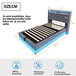 Acheter Merax Lit Rembourré 90*200cm-avec Lumières Et Prise USB-hydraulique-lit Simple-Gris