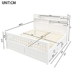 Acheter Merax Lit 180x200cm-lit Plateforme Rangements Intégrés-led-port USB-4 Tiroirs-blanc