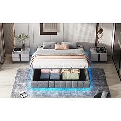 Merax Lit Coffre - Fonction Hydraulique- Avec Espace De Rangement- LED - 180x200 Cm - Gris