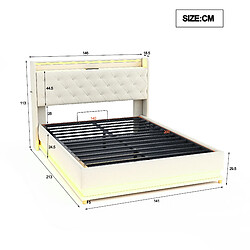 Acheter Merax Lit Rembourré LED 140*200cm-lit Doubleavec Port De Charge USB-hydraulique-lit Adulte-beige
