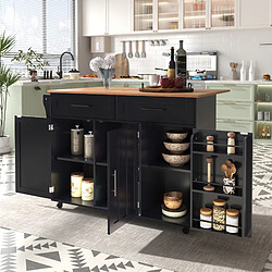 modfu Îlot de cuisine à roulettes avec tiroirs et plateau rabattable en mdf, noir et naturel