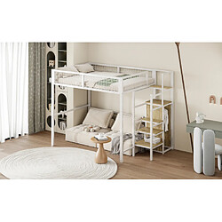 Merax Lit 140x200 cm-lit Mezzanine Avec Échelle-lit Enfant-en Fer-armoire-blanc