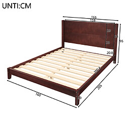 Acheter Merax Lit Plateforme 160x200 Avec Tête De Lit Et Sommier à Lattes-marron