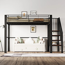 Merax Lit Mezzanine 140 X 200cm-idéal Pour Enfants Et Adultes-Lit Simple-en Métallique -Noir