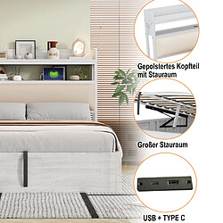 Merax Lit Rembourrée 180x200 Cm-Hydraulique-port USB-en Bois Et Métal-lit Double-blanc pas cher