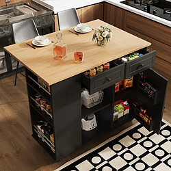modfu Îlot de cuisine à roulettes avec plateau rabattable et rangements en mdf et métal, noir