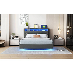 Merax Lit Rembourré 140x200cm Avec Prise USB Et LED-pied De Lit Dissimulé-lit Double Plat-gris pas cher
