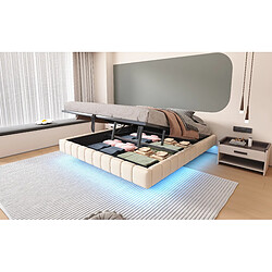 Merax Lit Coffre - Fonction Hydraulique- Avec Espace De Rangement- LED - 180x200 Cm - Beige