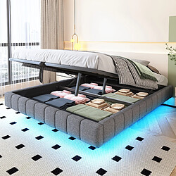 Merax Lit Coffre - Fonction Hydraulique- Avec Espace De Rangement- LED - 160x200 Cm - Gris