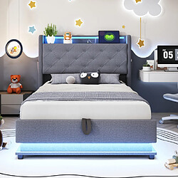 Avis Merax Lit Rembourré 90*200cm-avec Lumières Et Prise USB-hydraulique-lit Simple-Gris