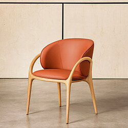 JLC KREATION Chaise en cuir terracotta et pied bois clair HOBY (lot de 2)