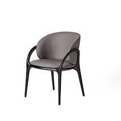 JLC KREATION Chaise en cuir gris foncé et pied noir HOBO (lot de 2)