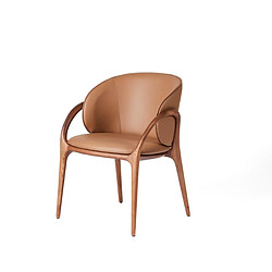 JLC KREATION Chaise en cuir marron et pied bois noyer HOBA (lot de 2)