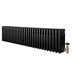 Monstershop Radiateur Traditionnel à 4 Colonnes & Vannes 300 x 1370 mm en Acier Noir
