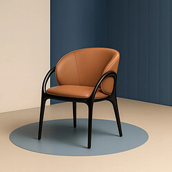 JLC KREATION Chaise en cuir marron et pied noir HOBO (lot de 2)