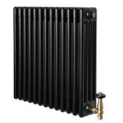 Monstershop Radiateur Traditionnel à 4 Colonnes & Vannes 600 x 605 mm en Acier Noir