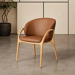 JLC KREATION Chaise en cuir marron et pied bois clair HOBY (lot de 2)