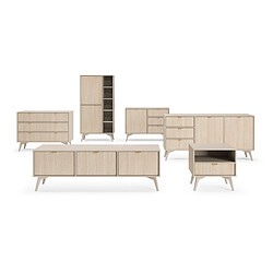 3XELIVING Meuble TV : Beige sable / Chevrons scandi, pieds Bois, 158 x 52 x 38cm pas cher