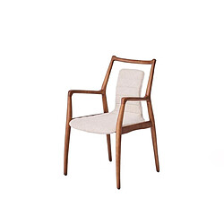 JLC KREATION Chaise de salle à manger en tissu beige et bois massif YO (lot de 2)
