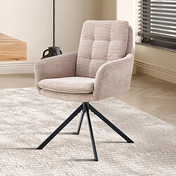 JLC KREATION Lot de 2 chaises pivotantes en velours côtelé beige LOUCY